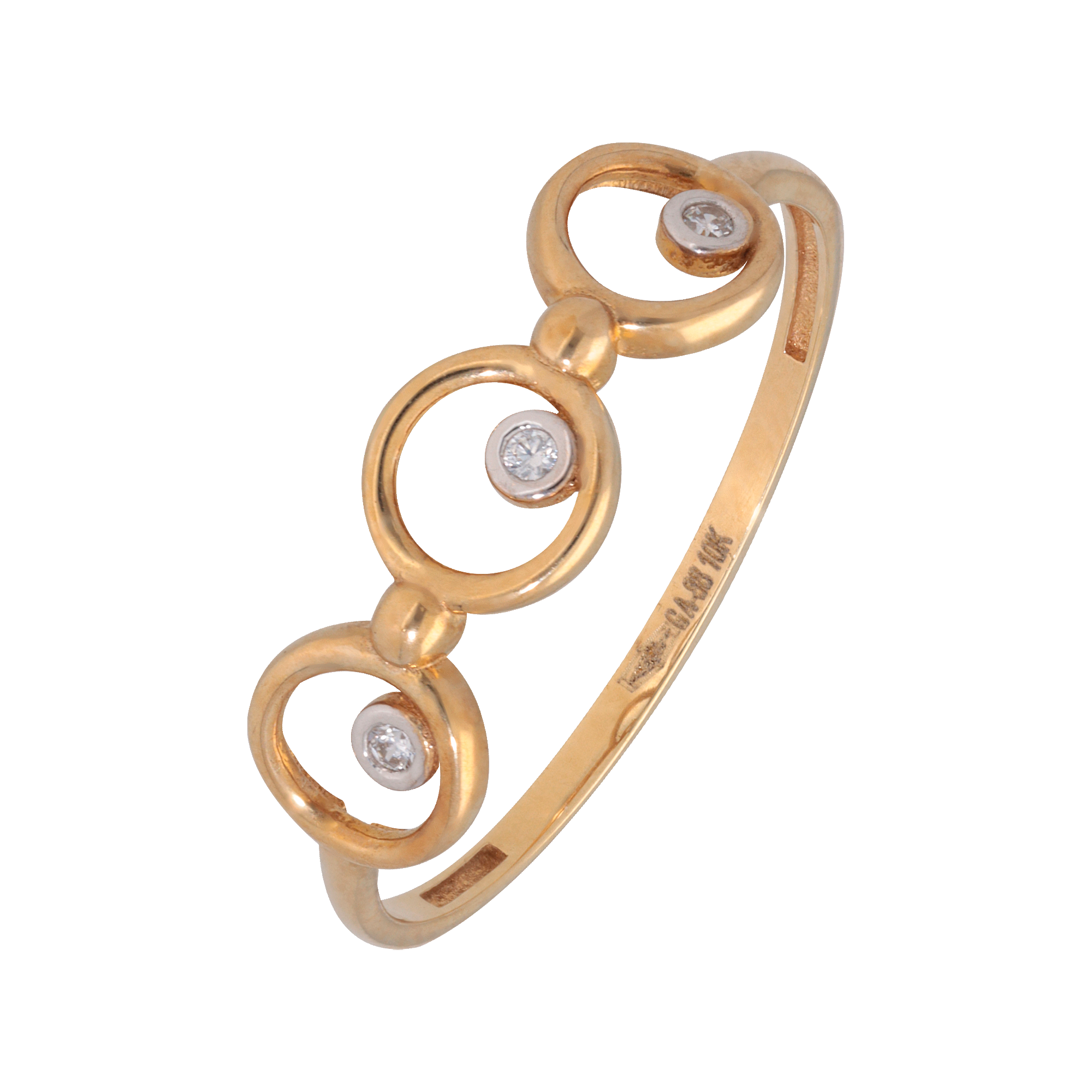 Anillo tres círculos con zirconia oro 10k