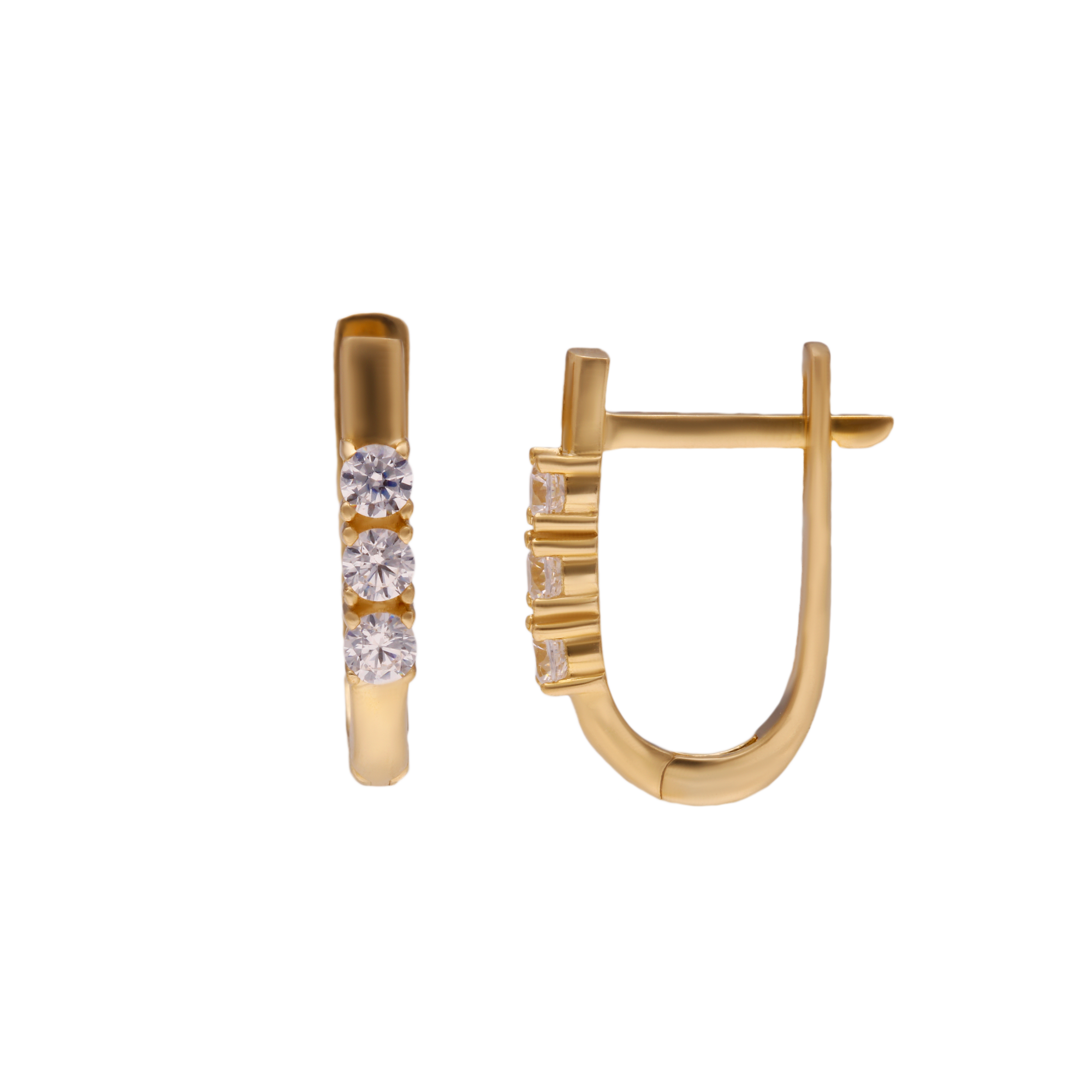 Arete plano 3 zirconias oro 10k