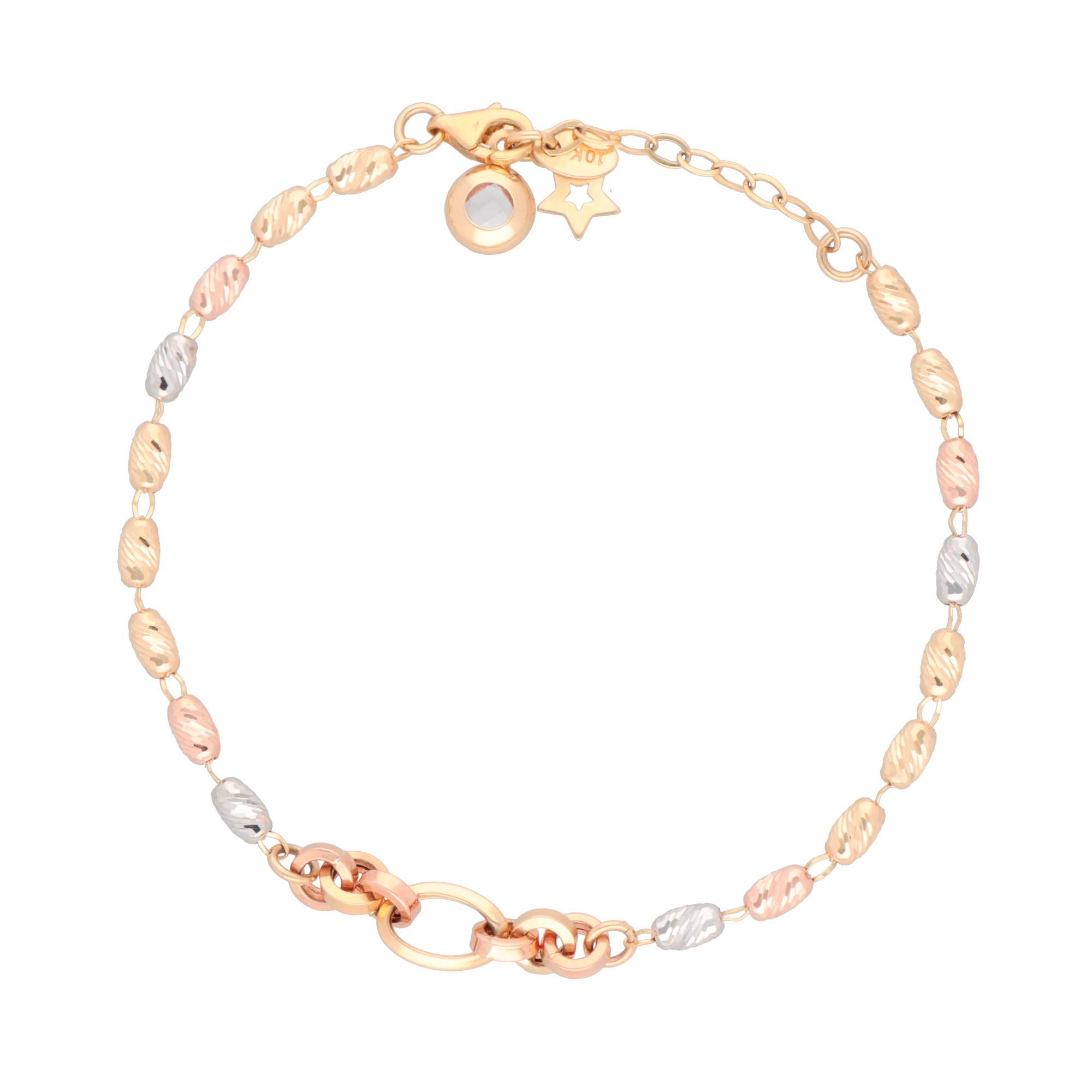 Pulsera tres oros cuencas oro 10k