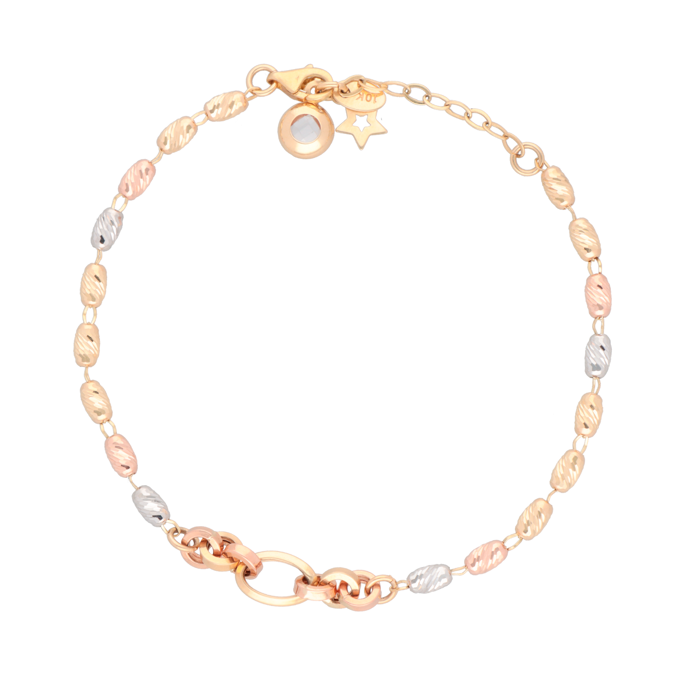 Pulsera tres oros cuencas oro 10k