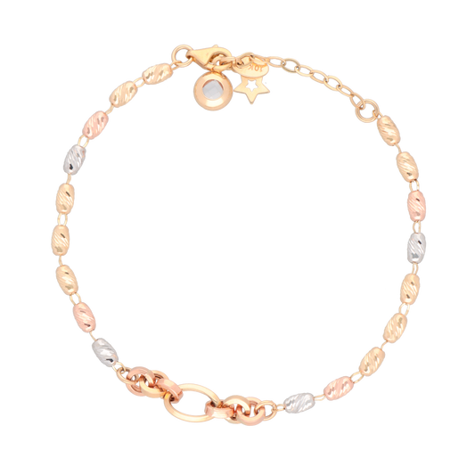 Pulsera tres oros cuencas oro 10k