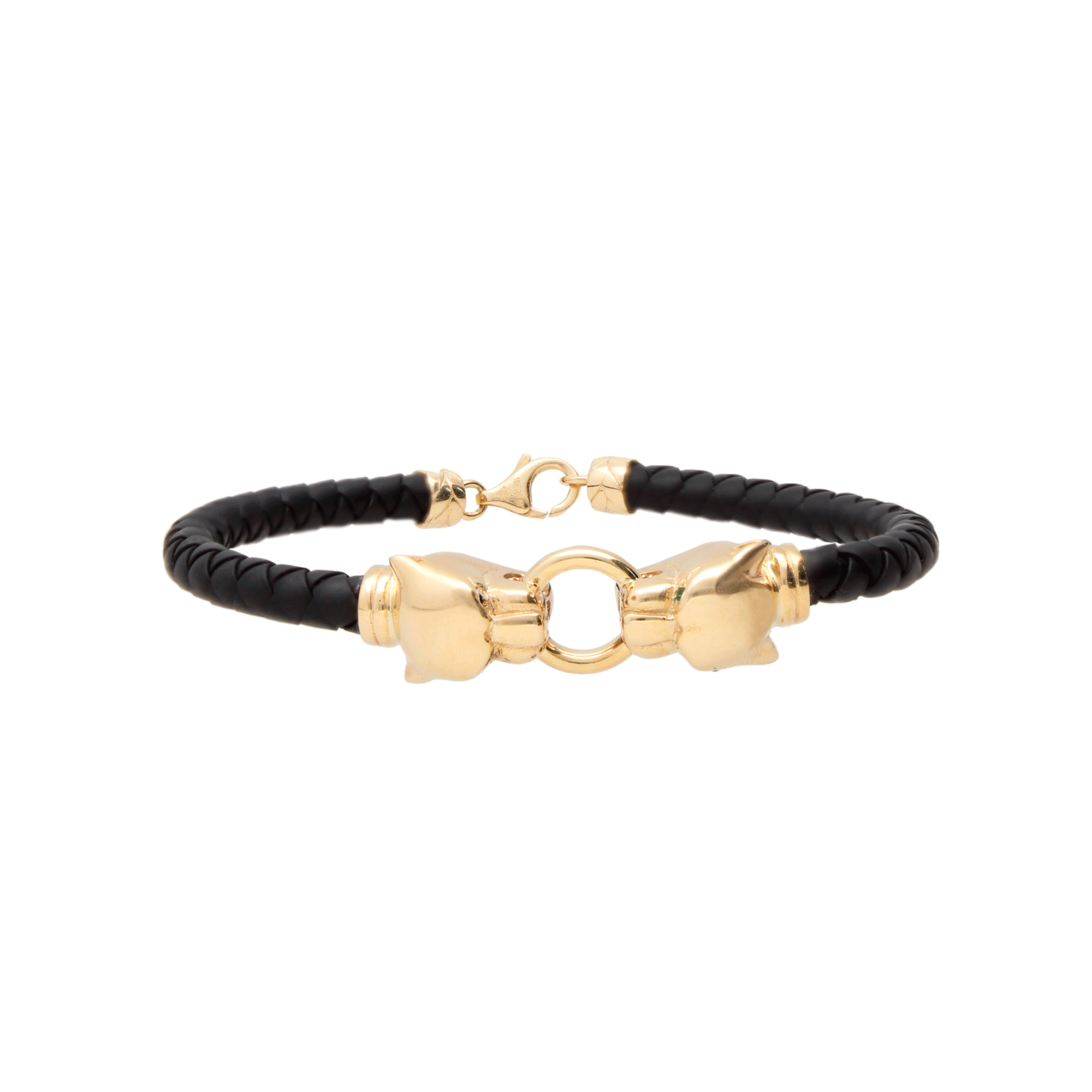 Pulsera Doble Pantera con caucho oro 10k
